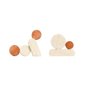 Modern Minimalist Travertine-Style Sculptural Bookend Set