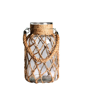 Artisan Hand-Woven Hemp Rope Glass Vase